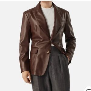 Elegant Men's Dark Brown Leather Blazer